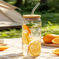 Gobelets en verre de 16 oz avec couvercle en bambou et paille en verre – Bouteille réutilisable pour bière, café glacé, smoothie, boba, soda, thé, jus