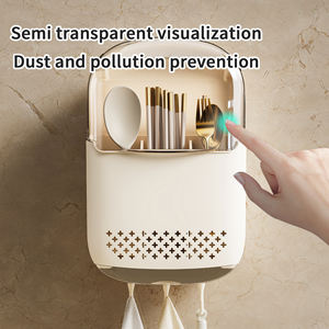 벽걸이 3 칸 플라스틱 대용량 젓가락 숟가락 보관 홀더 주방 용품 보관 케이지 배수 트레이 - Product Image 6