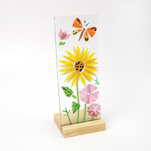 Fused <b>Glass</b> Floral Statues, Sunflower Butterfly <b>Glass</b> Tabletop Desktop <b>Glass</b> <b>Candlestick</b> Ornament for Household & Gift Use - Product Image 2