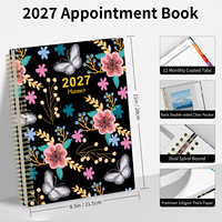 Agenda spirale A4 2027 – Motif floral papillon – Journal mensuel et horaire – Onglets mensuels colorés – Papier de bureau et scolaire de haute qualité