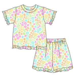 GSSO3331 Ensemble d'été personnalisé pour petite fille, motif fleurs et oies, tenue d'été pour enfants, vente en gros, ensemble short et t-shirt à manches courtes pour fille - Product Image 5