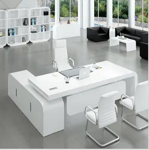 Bureau de réception Antique blanc élégant, Table de comptoir à Surface solide à haute brillance