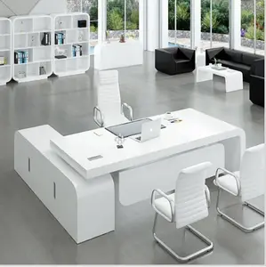 Antique Elegant Reception <strong>Desk</strong>, <strong>White</strong> <strong>High</strong> <strong>Gloss</strong> Solid Surface Countertop Table - Product Image 1