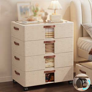 صندوق تخزين سفلي للسرير من القطن والكتان مع عجلات، مقاوم للرطوبة، سعة كبيرة، لتخزين الملابس واللحاف تحت السرير - Product Image 1