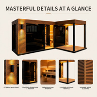 Ploutara Hybrid Moderne Outdoor-Sauna L-Form Modulare Elektrische Infrarot-Sauna 15min Schnellheizung Vertikale Holzmaserung Hemlock für Fitness und Villa