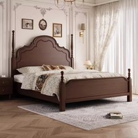 Lit en bois massif américain de style mid-century, réglable, entièrement en bois massif, pour chambre principale, taille Queen/King, meubles de style vintage