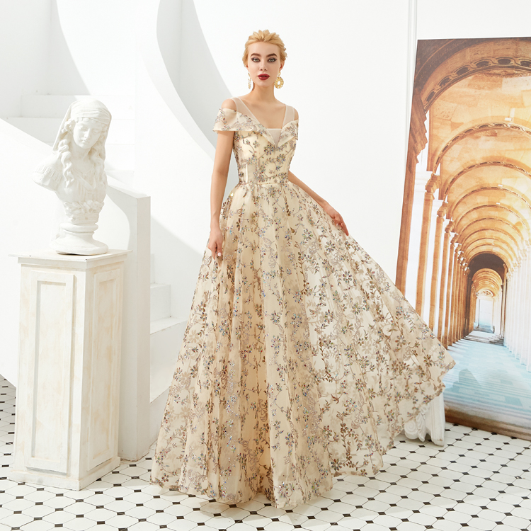Champagne Sequin Long Dress - Custom Made Evening Gown Champagne Sequin Long Dress - Custom Made Evening Gown