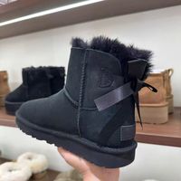 Bottes de neige Bailey Bow pour femmes avec logo personnalisé, fourrure en peau de mouton véritable, bottes courtes à la cheville