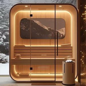 Nhà tắm hơi gỗ rắn mộc mạc cho khu vườn biệt thự bao gồm phòng xông hơi bằng điện với vòi hoa sen và lắp đặt dễ dàng - Product Image 4