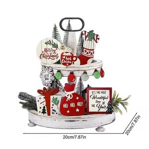 Bandeja de Navidad decoración casa de campo rústica bandeja de servicio escalonada de madera multifuncional letrero de madera decoración centros de mesa para la vida - Product Image 4