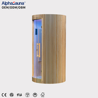 Sauna infrarouge lointain de luxe pour 1 personne, en bois, moderne, cabine de sauna individuelle, sauna infrarouge en forme de baril, sauna infrarouge portable, dôme de sauna infrarouge