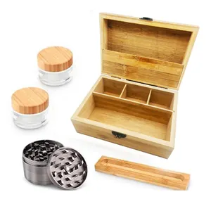 Natural Wooden Bamboo Stash box with rolling tray with smell proof desk storage wood case