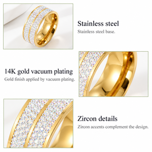 Zircon Band <b>Ring</b> <b>Stainless</b> <b>Steel</b> 14K Gold Vacuum Plated Zircon Jewelry - Product Image 3
