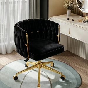 Velvet Nail Salon Tech <b>Stool</b> Ivory Beige Shell Back Gold Caster Rolling Manicure Nail Chair <b>Height</b> <b>Adjustable</b> - Product Image 1