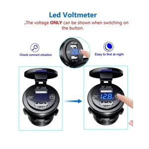 12-24V 24W 4.8A Dual USB Charger <strong>Socket</strong> Power Outlet Adapter with LED Voltmeter and Screen Display - Product Image 6