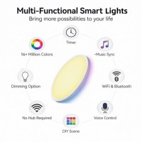 Plafonnier intelligent RGBCW 1800LM Tuya Wifi pour Alexa Google App Control, plafonnier LED à intensité variable pour la maison