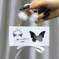 Boîte d'emballage de cils carrée personnalisée avec chaîne, étui de luxe vide pour cils, motif papillon, marque privée