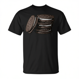 Camiseta con diseño de postre de galletas rellenas de crema de chocolate, unisex, para adultos, negra, de manga corta - Product Image 2