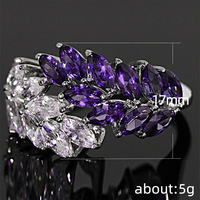 Luxe Femme Blanc Violet Zircon Pierre Anneau Charme Argent Couleur Grand Mode Anneaux pour Femmes Vintage Cristal Feuille RingGJZ0521