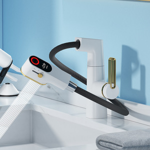 Jboyun Basin Faucet Single Handle Ceramic Valve Touch Sensor Deck <b>Mounted</b> Pull Out <b>Spray</b> With Digital Display - Product Image 3