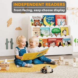 Étagère à livres Montessori à 3 niveaux à bords festonnés pour les tout-petits, meuble de rangement en bois pour le salon avec une grande capacité et un design vintage - Product Image 3