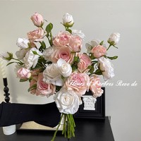 Rose artificielle en soie à 3 têtes, aspect séché, style vintage automne, pour la décoration de la maison, des chambres d'hôtes et des mariages