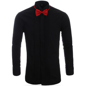 <span class=keywords><strong>Chemise</strong></span> de smoking pour homme à col à revers dissimulé, <span class=keywords><strong>blanche</strong></span>, à plis froncés sur le devant, uniforme avec nœud papillon - Product Image 3