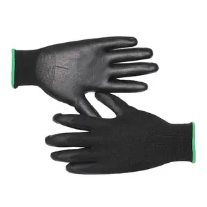 Black Gloves ESD Anti Static PU Safety Work Gloves Polyurethane Coated Nylon Seamless Knit Glove Luvas Guantes CE 3121X For Construction