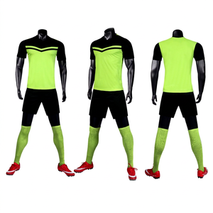 Conjunto de Uniforme de Fútbol Personalizado para Niños, Camiseta de Manga Corta Verde Neón y Negra, Pantalones Cortos, Secado Rápido, Absorbe la Humedad, Transpirable, 100% - Product Image 4