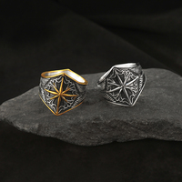 Bague en acier inoxydable pour homme, style nordique Viking, motif boussole étoile et nœud, inaltérable, bijoux de mode en gros