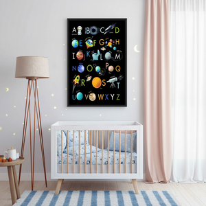 Elegant Printed Canvas Artwork: Alphabet Space Poster for Nursery Decor,<b>BLACK</b> <b>FRAMED</b> CANVAS - Product Image 3