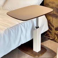 Mesita de noche de altura ajustable con tapa ovalada y tallo de metal Base de cuero blanco para dormitorio Sala de estar Hotel Moderno minimalista
