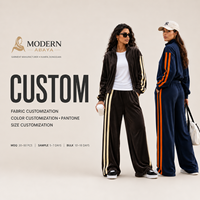 Ensemble de survêtement à rayures contrastées pour femme, veste zippée et pantalon large, tenue décontractée athleisure deux pièces, vente en gros personnalisée