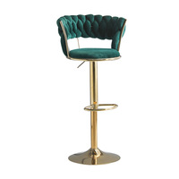 Chaise de bar pivotante et réglable en hauteur en métal, style nordique de luxe léger, avec dossier tressé, design simple, moderne et créatif, pour la maison, tabouret haut, mobilier de bar