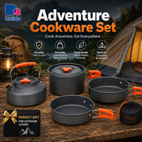 Ensemble de cuisine portable pour l'extérieur pour 3-4 personnes avec casseroles, poêle, bouilloire, bols et sac de rangement pour le camping et la randonnée