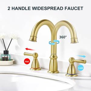 Gold <b>Brushed</b> Classic Dual Handle Widespread 3 Hole 8" Bathroom Faucet - Product Image 2
