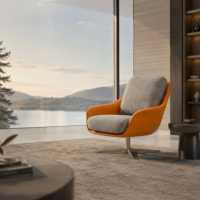Fauteuil d'appoint pivotant moderne de style nordique en cuir PU avec coussin en tissu et base en acier inoxydable pour projet de bureau
