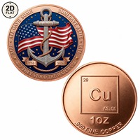 Pièce de monnaie en cuivre pur 999 de 1 once, imprimée en couleur 2D sur mesure, avec motif ancre et drapeau américain, texte « Some Gave All A »