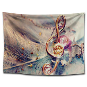 Tapisserie musicale murale pour enfants, garçons et filles, illustration de chat avec notes de musique, design nordique, polyester, lavable en machine, chambre à coucher - Product Image 3