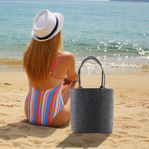 Sac fourre-tout en feutre PET gris de grande capacité, réutilisable, personnalisé, à la mode, pour une utilisation promotionnelle traditionnelle, en gros - Product Image 6