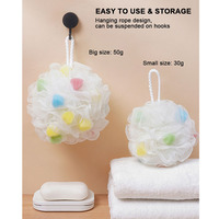 Éponge de bain en forme de boule avec logo personnalisé, éponge en nylon, filet pour le corps, éponge exfoliante pour la douche, gant de lavage pour le dos