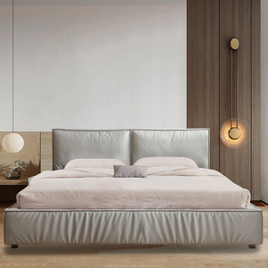 <span class=keywords><strong>Lit</strong></span> double en cuir souple Tofu Block pour chambre principale, style italien moderne et luxueux, en cuir <span class=keywords><strong>de</strong></span> vachette pleine fleur, avec rangement intégré - Product Image 4
