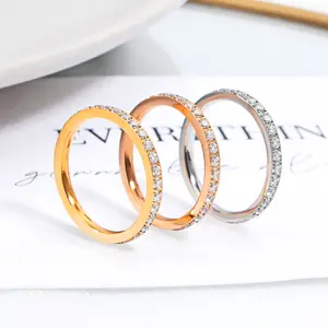 Stainless Steel Women Engagement Cubic Zirconia Rings Eternity Wedding Band