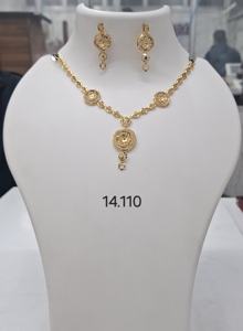 <b>Gold</b> Plated Heart Lattice <b>Necklace</b> <b>Set</b> with Dangling Drops <b>and</b> Matching <b>Earrings</b> for Womens Festive Jewelry - Product Image 3