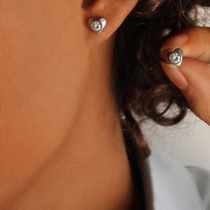 <b>Stud</b> Earrings Stainless Steel 18k Gold Plated Heart Shaped clear Crystal Inlay Polished Hypoallergenic Minimalist for Women - Product Image 2