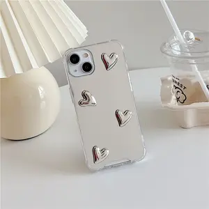 shockproof mirror heart design smart mobile phone case for iphone 15 14 13 12 11pro max back cover