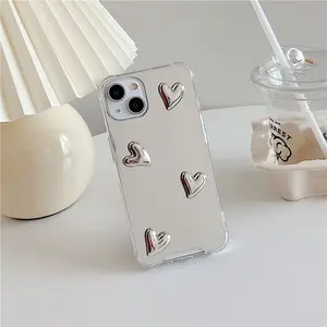 Funda para teléfono móvil inteligente con diseño de corazón y espejo a prueba de golpes para iPhone 15 14 13 12 11pro Max contraportada