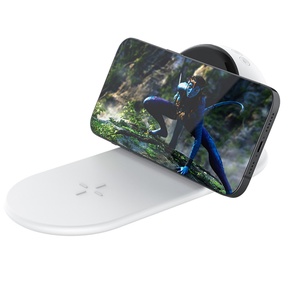 Chargeur sans fil intelligent 4-en-1 15W, haut-parleur Bluetooth, veilleuse LED à bruit blanc, réveil numérique tout-en-un, blanc - Matériau PC - Product Image 3