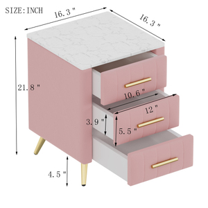 Modern Upholstered Wooden Nightstand 3 Drawers Metal Legs&Handles <b>Bedside</b> Table Marbling Stickers Bedroom Living Room - Product Image 6