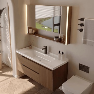 New Chinese style walnut color ceramic integrated basin bathroom cabinet combination washbasin - Product Image 1
